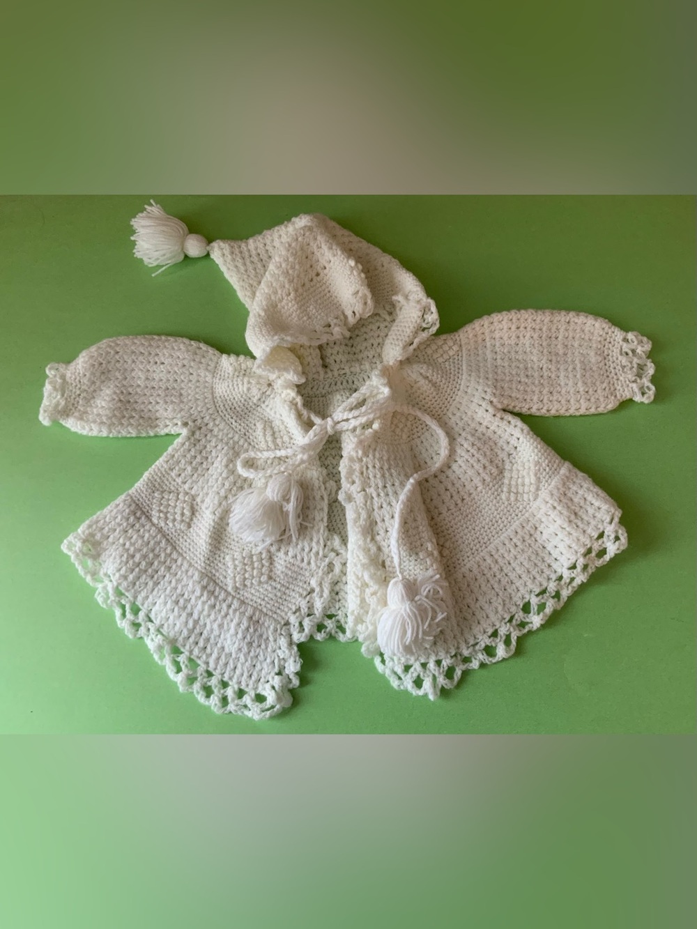 Handmade Crochet Baby Hooded Cardigan in White